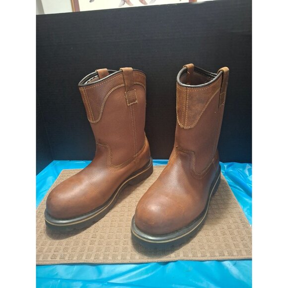 Brahma Mens Size 9.5 W Brown Leather/Manmade Western Pull-On Work Boots. Safety - Picture 3 of 9